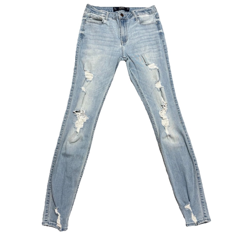 Hollister Mid Rise Super Skinny Jeans W28 L30 Light Wash Distressed Stretch
